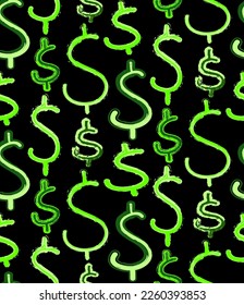 Abstract Hand Drawing Mix Dollar Signs with Brush Strokes Seamless Vector Pattern Isolated Background