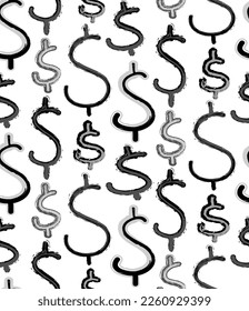 Resumen de la combinación de planos de mano y señales de dólar con pincel de roca patrón vectorial sin costura de fondo aislado