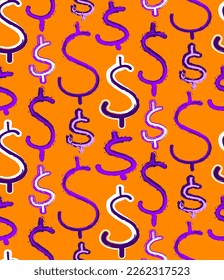 Resumen de la combinación de planos de mano y señales de dólar con pincel de roca patrón vectorial sin costura de fondo aislado