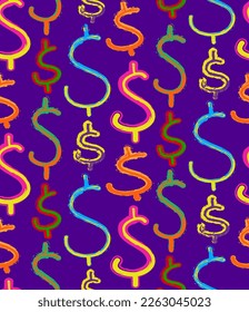 Resumen de la combinación de planos de mano y señales de dólar con pincel de roca patrón vectorial sin costura de fondo aislado