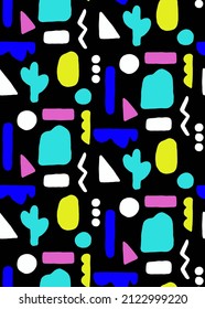 Abstract Hand Drawing Mix Geometric Shapes Signs Icons Seamless Vector Pattern Isolated Background