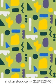 Abstract Hand Drawing Mix Geometric Shapes Signs Icons Seamless Vector Pattern Isolated Background