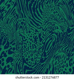 Abstract Hand Drawing Mix Leopard Cheetah Skin Shapes Zebra Stripes Repeating Vector Pattern Isolated Background
