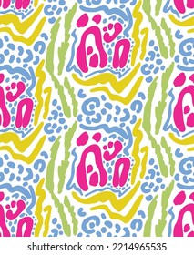 Resumen Mezcla de dibujo mano Leopardo Forma de piel Cheetah Bandas de tigre cebra Patrón vectorial repetitivo Fondo aislado