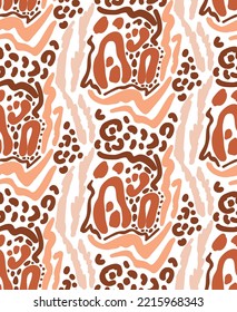 Abstract Hand Drawing Mix Leopard Cheetah Skin Shapes Zebra Tiger Stripes Repeating Vector Pattern Isolated Background