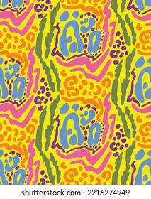 Abstract Hand Drawing Mix Leopard Cheetah Skin Shapes Zebra Tiger Stripes Repeating Vector Pattern Isolated Background
