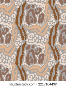 Abstract Hand Drawing Mix Leopard Cheetah Skin Shapes Zebra Tiger Stripes Repeating Vector Pattern Isolated Background