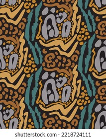 Resumen Mezcla de dibujo mano Leopardo Forma de piel Cheetah Bandas de tigre cebra Patrón vectorial repetitivo Fondo aislado