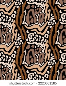 Resumen Mezcla de dibujo mano Leopardo Forma de piel Cheetah Bandas de tigre cebra Patrón vectorial repetitivo Fondo aislado