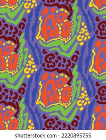 Abstract Hand Drawing Mix Leopard Cheetah Skin Shapes Zebra Tiger Stripes Repeating Vector Pattern Isolated Background