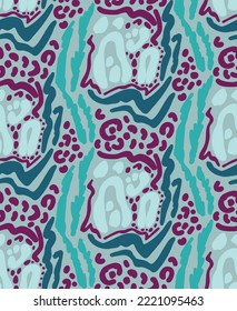 Resumen Mezcla de dibujo mano Leopardo Forma de piel Cheetah Bandas de tigre cebra Patrón vectorial repetitivo Fondo aislado