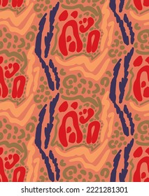Resumen Mezcla de dibujo mano Leopardo Forma de piel Cheetah Bandas de tigre cebra Patrón vectorial repetitivo Fondo aislado