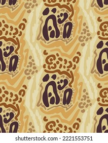 Abstract Hand Drawing Mix Leopard Cheetah Skin Shapes Zebra Tiger Stripes Repeating Vector Pattern Isolated Background