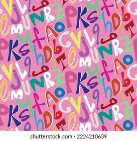 Abstract Hand Drawing Mix Letters Seamless Vector Pattern Isolated Background