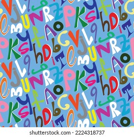 Abstract Hand Drawing Mix Letters Seamless Vector Pattern Isolated Background