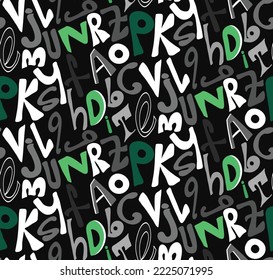 Abstract Hand Drawing Mix Letters Seamless Vector Pattern Isolated Background