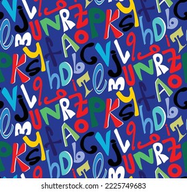 Abstract Hand Drawing Mix Letters Seamless Vector Pattern Isolated Background