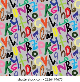 Abstract Hand Drawing Mix Letters Seamless Vector Pattern Isolated Background