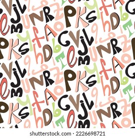 Abstract Hand Drawing Mix Letters Seamless Vector Pattern Isolated Background