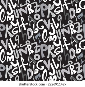 Abstract Hand Drawing Mix Letters Seamless Vector Pattern Isolated Background