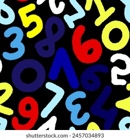Abstract Hand Drawing Mix Numbers Seamless Vector Pattern Isolated Background	