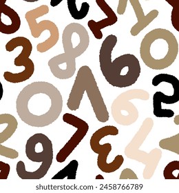 Abstract Hand Drawing Mix Numbers Seamless Vector Pattern Isolated Background	