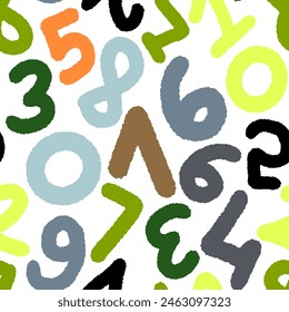 Abstract Hand Drawing Mix Numbers Seamless Vector Pattern Isolated Background	