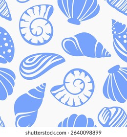 Abstract Hand Drawing Mix Sea Shells Marine Concept Seamless Vector Pattern Isolated Background