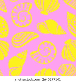 Abstract Hand Drawing Mix Sea Shells Marine Concept Seamless Vector Pattern Isolated Background