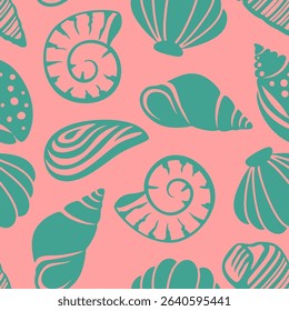 Abstract Hand Drawing Mix Sea Shells Marine Concept Seamless Vector Pattern Isolated Background