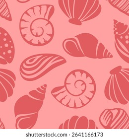 Abstract Hand Drawing Mix Sea Shells Marine Concept Seamless Vector Pattern Isolated Background