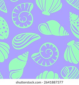 Abstract Hand Drawing Mix Sea Shells Marine Concept Seamless Vector Pattern Isolated Background