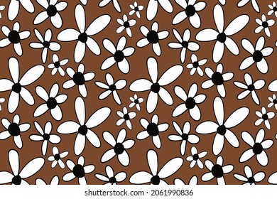 Abstract Hand Drawing Mix Size Daisy Flowers Seamless Vector Pattern Isolated Background