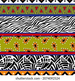 Abstracto Dibujo A Mano Mezcla De Las Fronteras De Patchwork De Bohemias Africanas Con Un Patrón De Vector Sin Marea Fondo Geométrico 