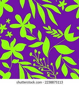 Abstract Hand Drawing Monochrome Flowers Branches and Leaves Sketch Seamless Tropical Vector Pattern Isolated Background