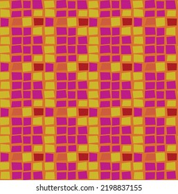 Abstract Hand Drawing Mosaic Grid Squares Cubes Blocks Seamless Vector Pattern Isolated Background