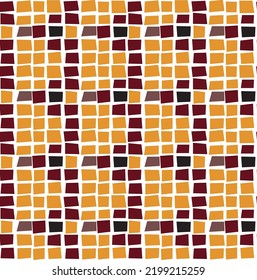 Abstract Hand Drawing Mosaic Grid Squares Cubes Blocks Seamless Vector Pattern Isolated Background