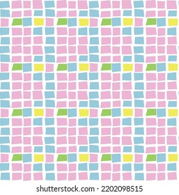 Abstract Hand Drawing Mosaic Grid Squares Cubes Blocks Seamless Vector Pattern Isolated Background