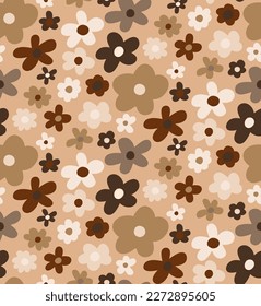 Abstract Hand Drawing Multi Color Simple Cute Ditsy Daisy Mix Flowers Seamless Vector Pattern Isolated Background
