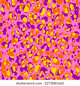 Abstract Hand Drawing Multi Color Leopard Cheetah Jaguar Animal Skin Seamless Vector Pattern Isolated Background 