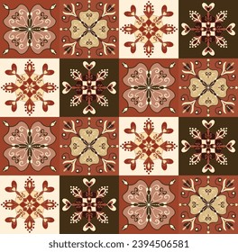 Abstract Hand Drawing Multi Colored Italian Tile Baroque Damask Checkered Ceramic Ethnic Traditional Bohemian Patchwork Geometric Floral Shapes Seamless Textile Vector Pattern Isolated Background