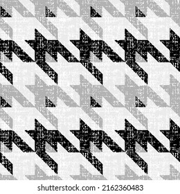 Abstract Hand Drawing Old Effect Hounds Tooth Seamless Vector Pattern Geometric Background 