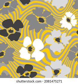 Fondo de las líneas onduladas ópticas del dibujo de la mano con flores simples patrón de vectores impecables