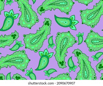 Abstract Hand Drawing Oriental Floral Paisleys Seamless Vector Pattern Isolated Background