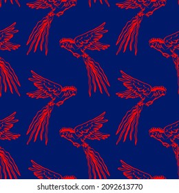 Abstracto Dibujo A Mano Perros Voladores Orientales Patrón Vector Sin Marea Fondo Aislado