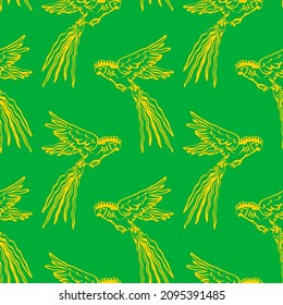 Abstract Hand Drawing Oriental Flying Parrots Seamless Vector Pattern Isolated Background