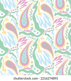 Abstrakte Handzeichnung Orientalischer Folk Böhmische Paisleys wirft Dots Blütenblätter und geometrische Formen Nahtlose Vektormuster isolierter Hintergrund