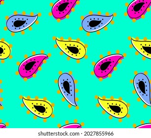 Abstract Hand Drawing Oriental Paisleys Seamless Vector Pattern Isolated Background