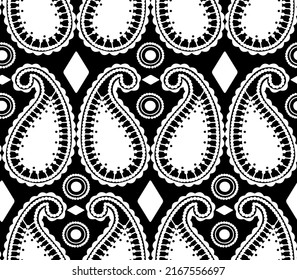 Abstract Hand Drawing Oriental Paisleys Ethnic Geometric Shapes Seamless Vector Pattern Isolated Background