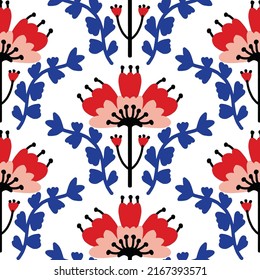 Abstracto Dibujo A Mano Tile Oriental Cerámica Flores de cosecha de vintage étnicas y deja patrón vectorial sin soldadura Fondo aislado